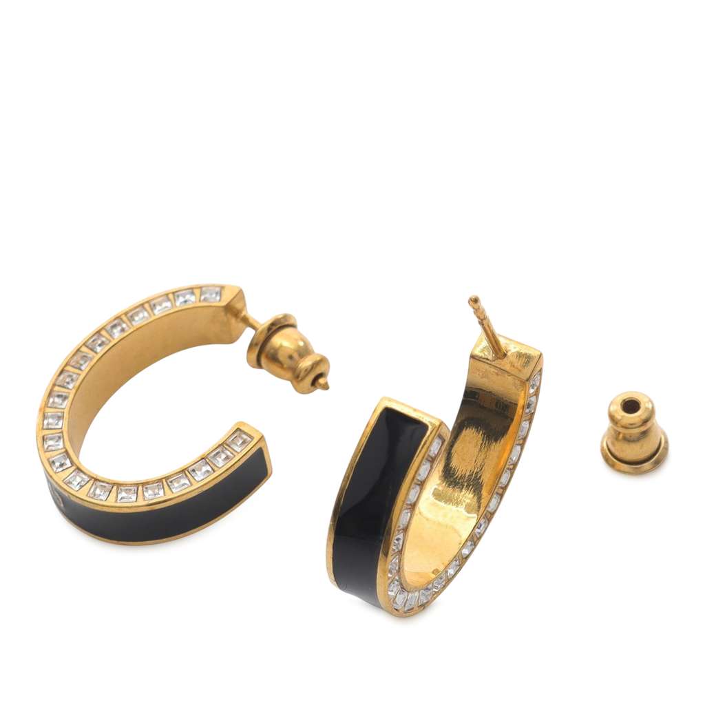 Dior Gold Plated Enamel Dior Night Code Hoop Push Back Earrings - 4