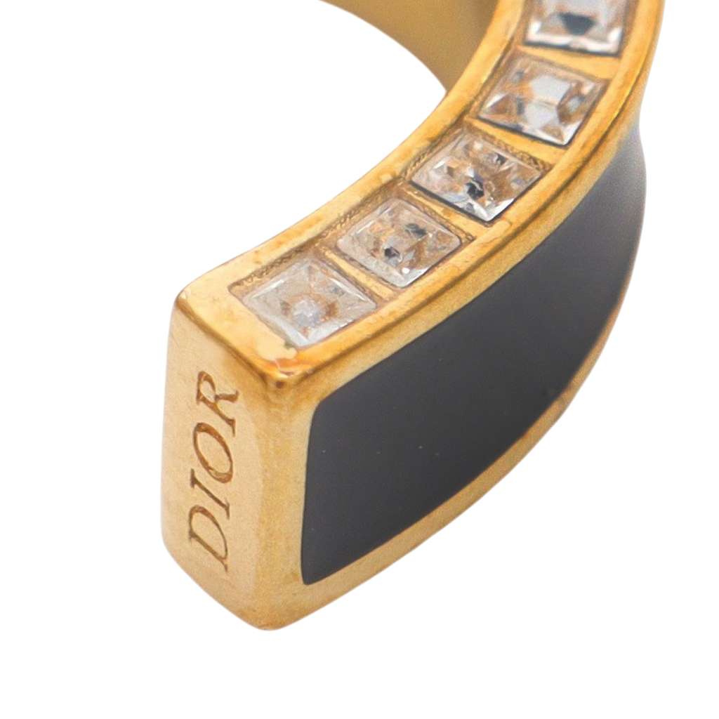 Dior Gold Plated Enamel Dior Night Code Hoop Push Back Earrings - 5