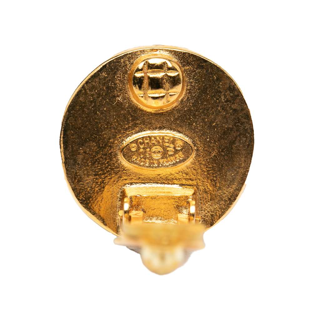 Chanel CC Gold Plated Leather Clip on Earrings - 3