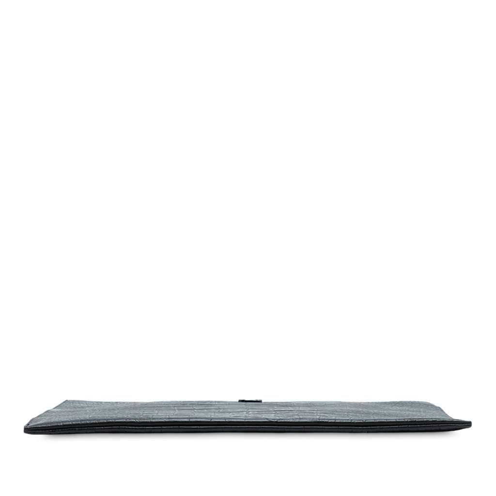 Saint Laurent Croc Embossed Leather Monogram Clutch - 3