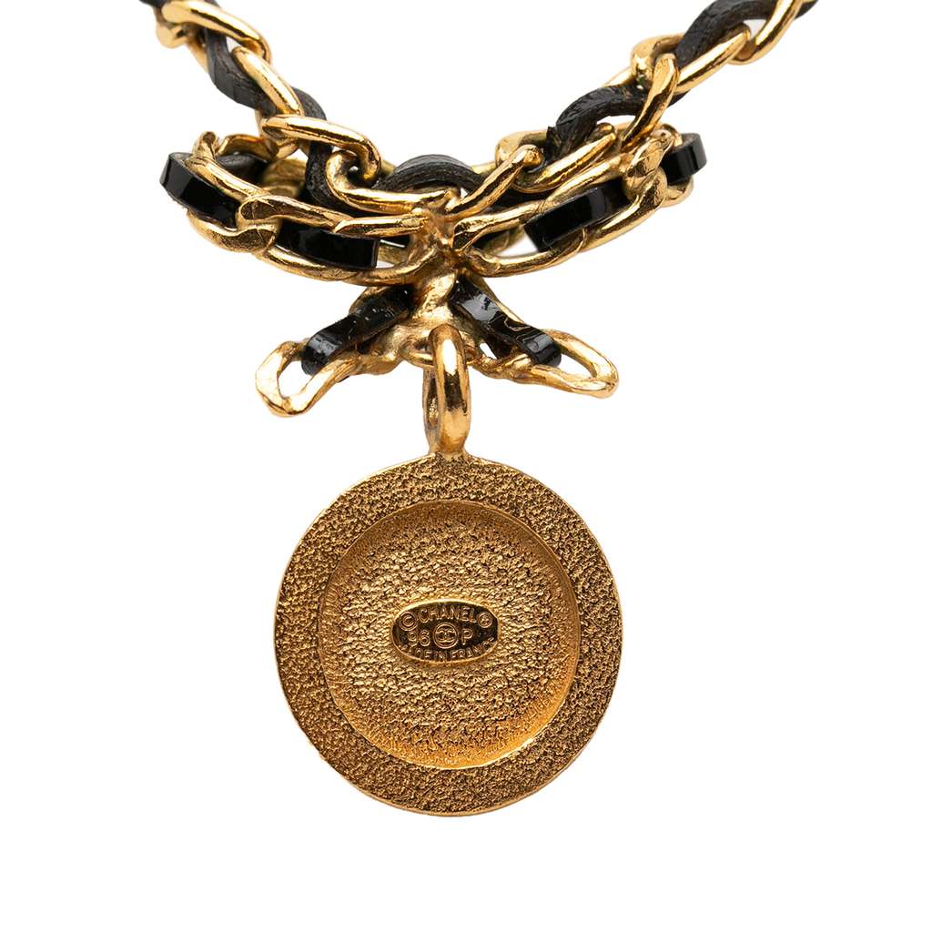 Chanel Leather and Gold Plated Medallion Bow Pendant Necklace - 2