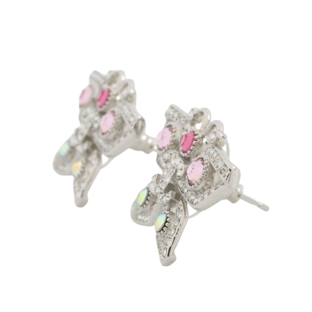 Chanel CC Silver Plated Crystal Butterfly Push Back Earrings - 2