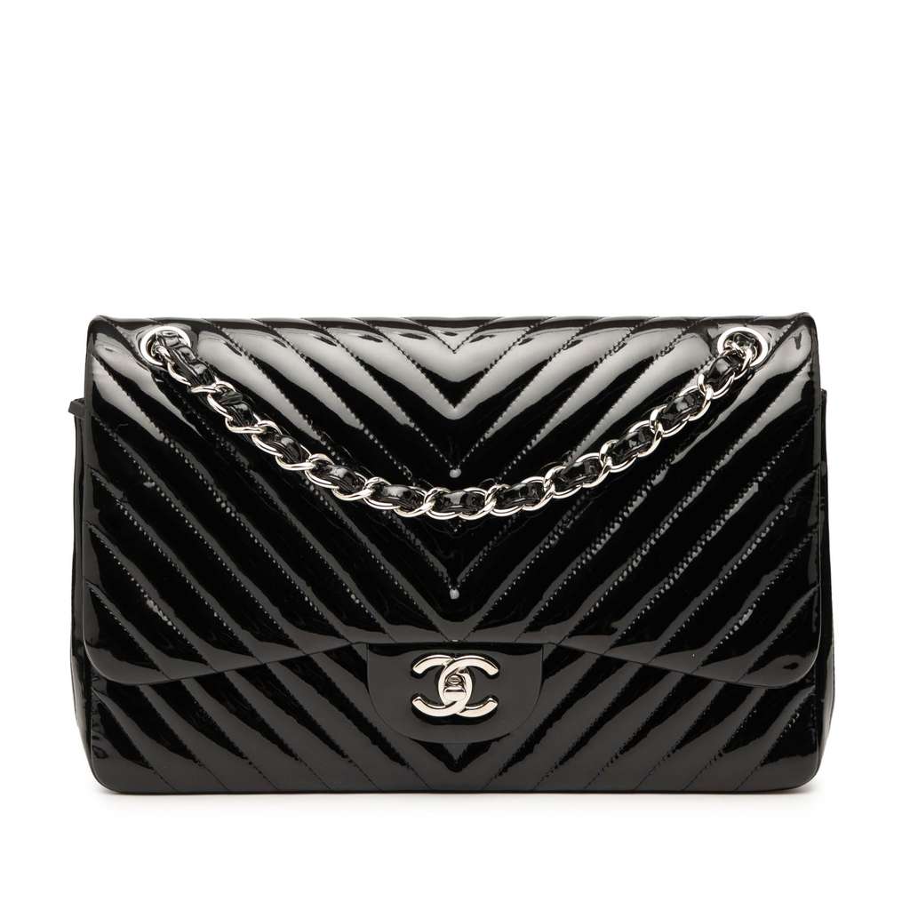 Chanel Jumbo Classic Chevron Patent Double Flap