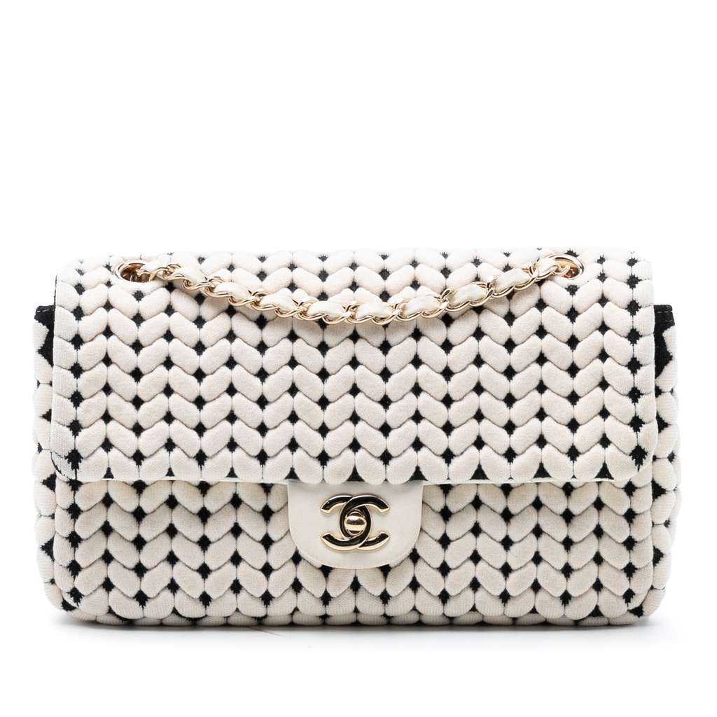 Chanel Medium Calfskin and Wool Knit Single Flap