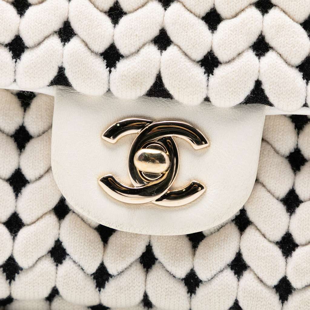 Chanel Medium Calfskin and Wool Knit Single Flap - 5