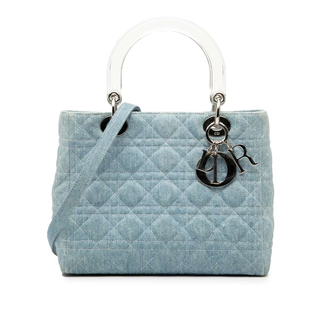 Dior Medium Denim Cannage Acrylic Handles Lady Dior