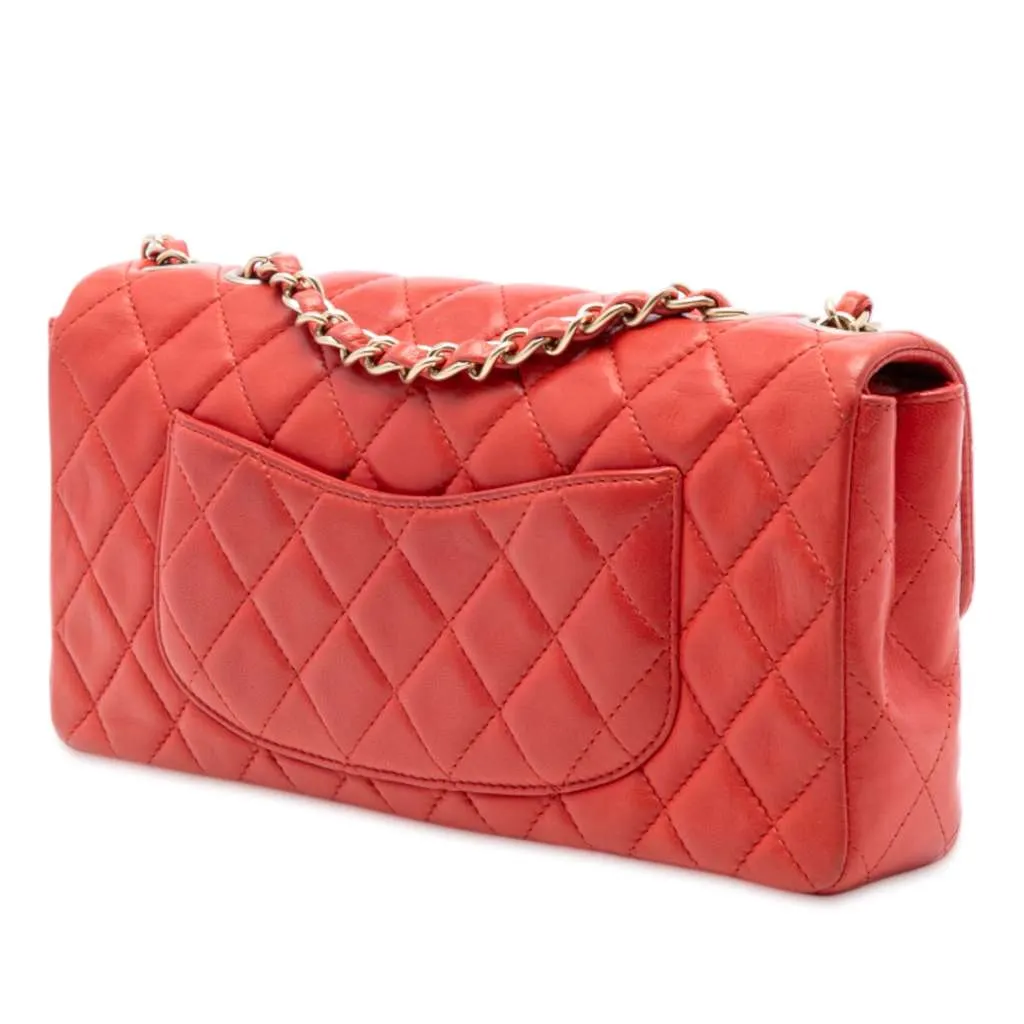 Chanel Classic Lambskin East West Single Flap Red Leather Good - Back View