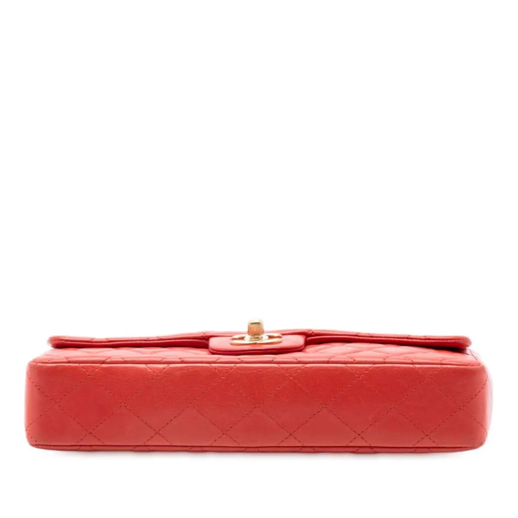 Chanel Classic Lambskin East West Single Flap Red Leather Good - Inside View