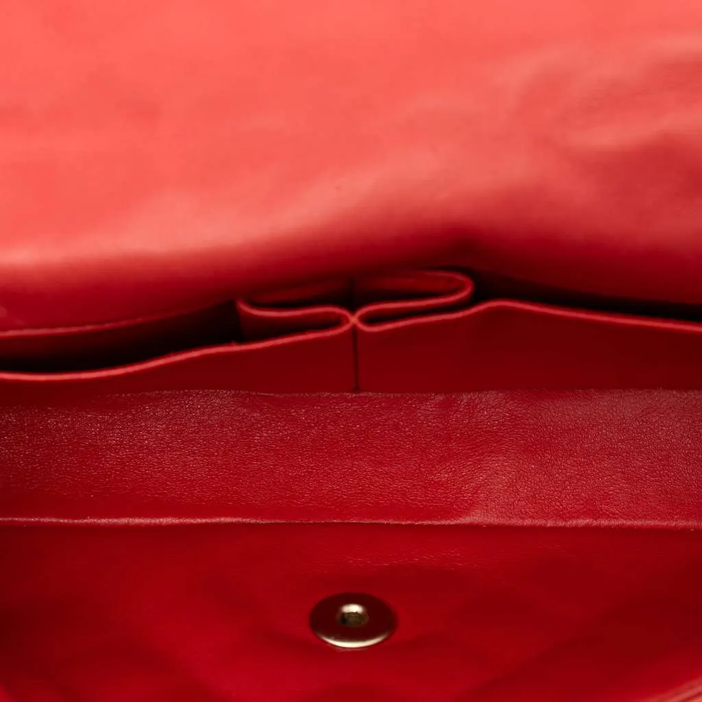Chanel Classic Lambskin East West Single Flap Red Leather Good - Model View