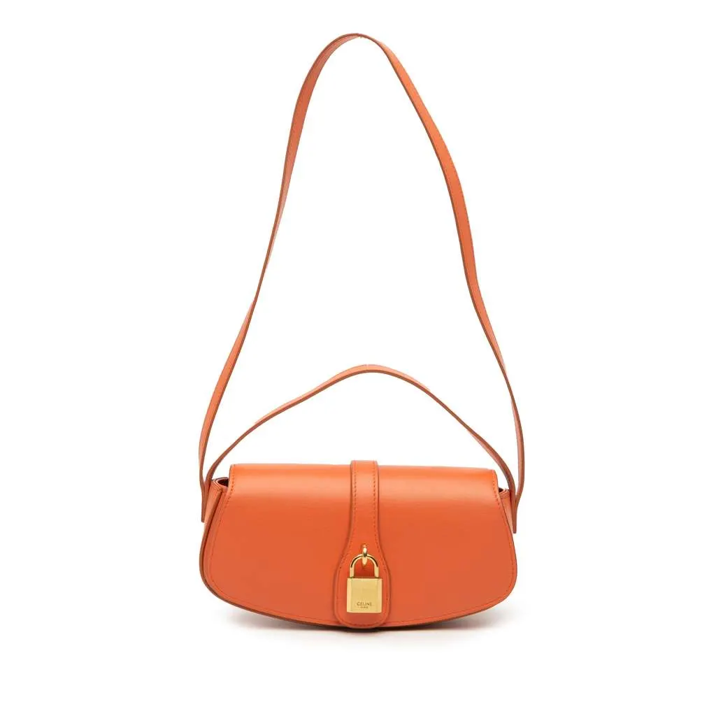 Celine Smooth Calfskin Tabou Clutch on Strap Orange Leather Good - Front View