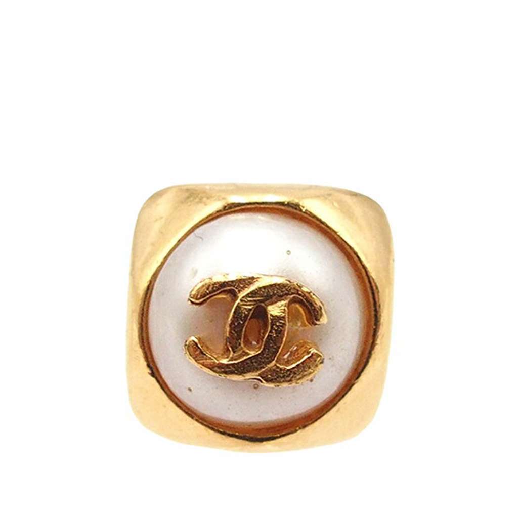 Chanel Gold Plated CC Pearl Push Back Earrings - 2