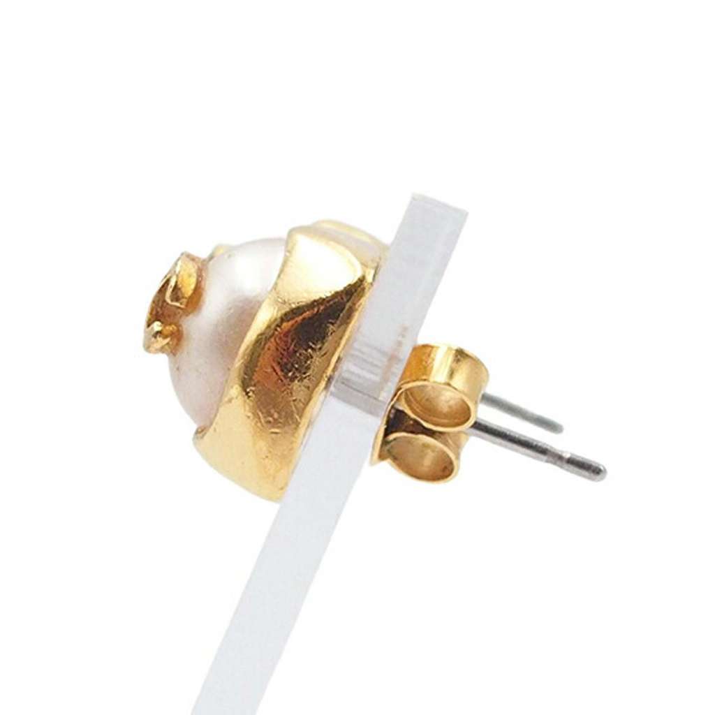Chanel Gold Plated CC Pearl Push Back Earrings - 3