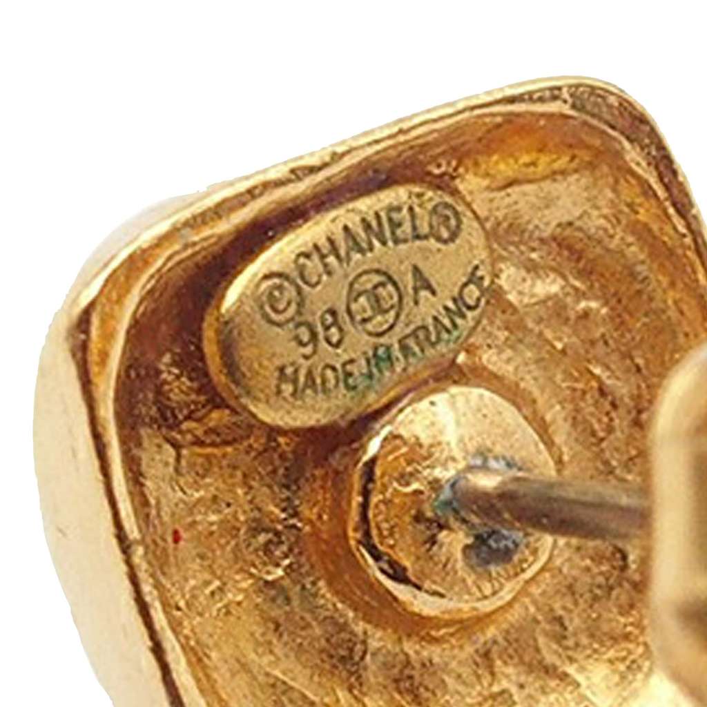 Chanel Gold Plated CC Pearl Push Back Earrings - 5