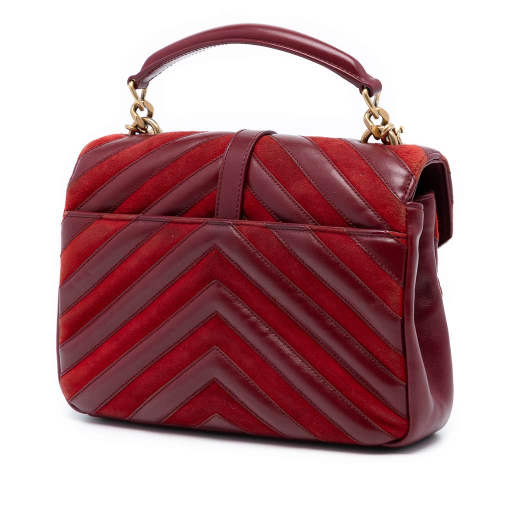 Saint Laurent Medium Calfskin and Suede Chevron Monogram College Satchel - 2