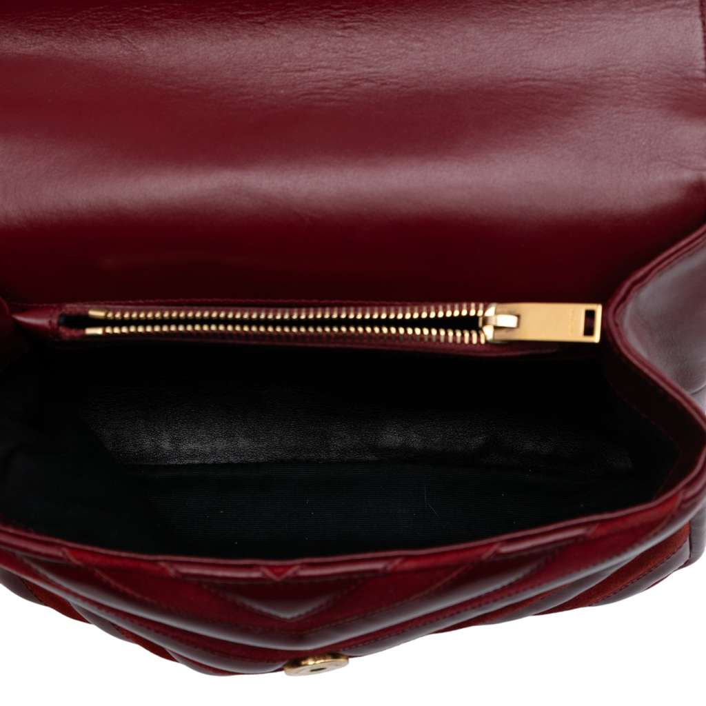 Saint Laurent Medium Calfskin and Suede Chevron Monogram College Satchel - 4