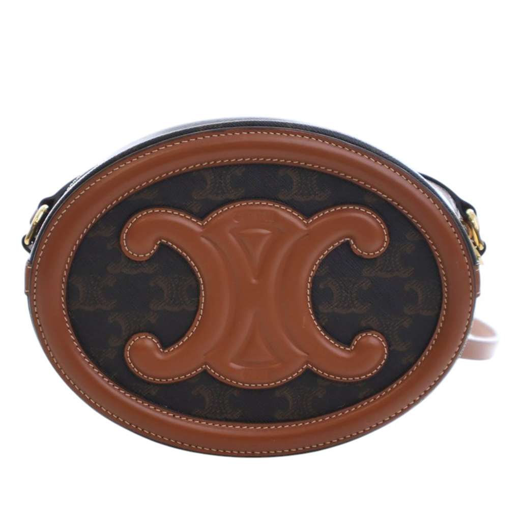 Celine Triomphe Coated Canvas Cuir Triomphe Oval Crossbody - 2