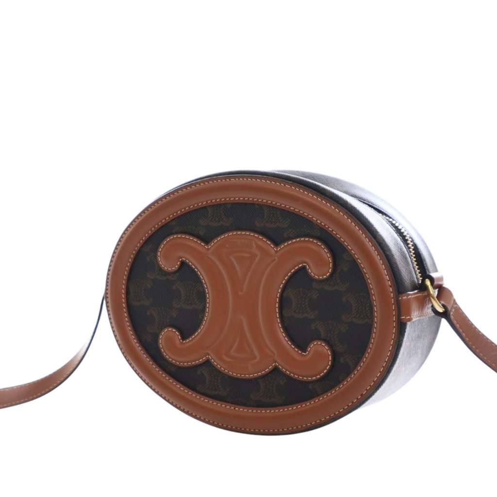 Celine Triomphe Coated Canvas Cuir Triomphe Oval Crossbody - 3