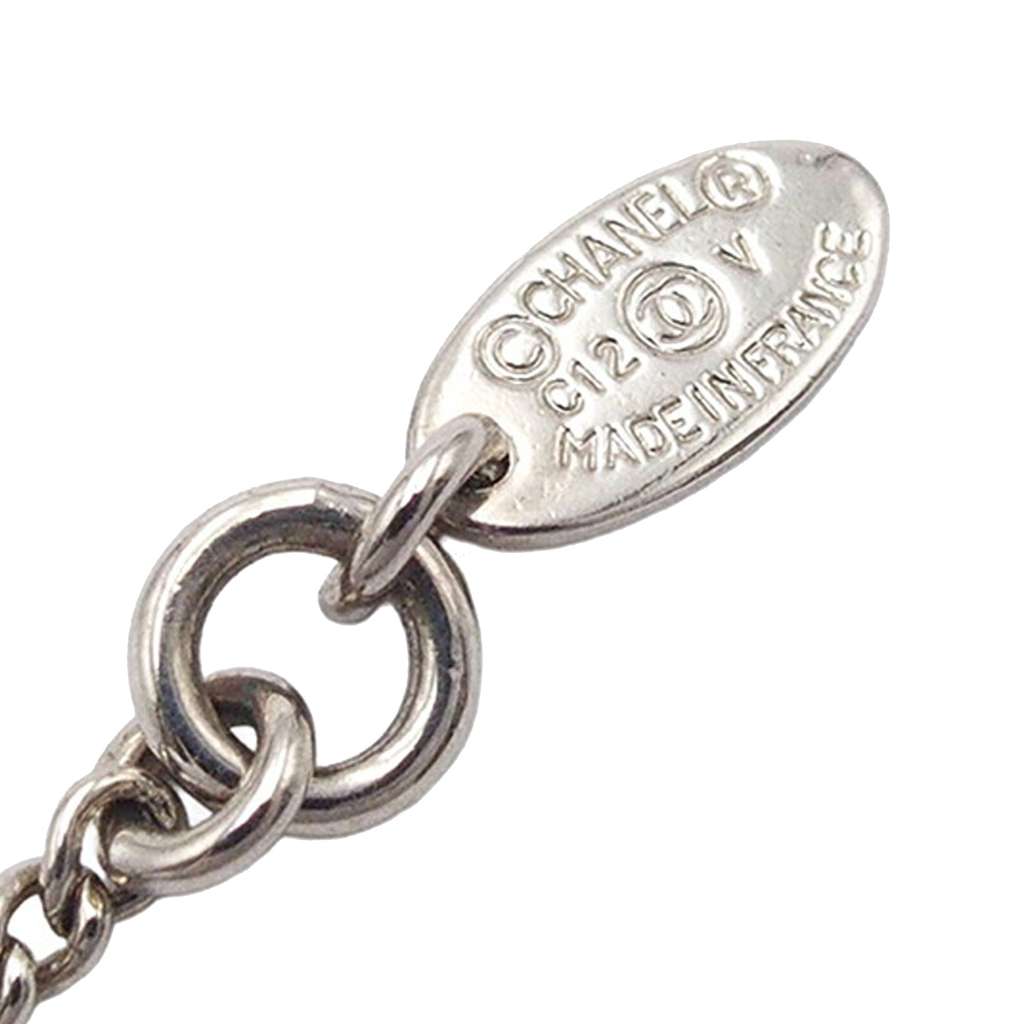 Chanel CC Silver Plated Rhinestones Pendant Necklace - 4