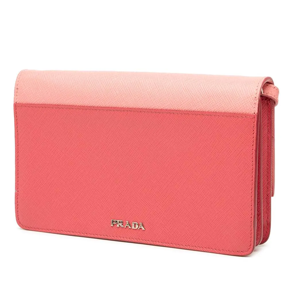 Prada Saffiano Turn Lock Wallet on Strap Pink Leather Good - Back View