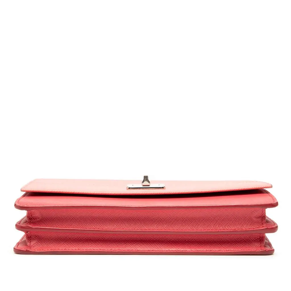 Prada Saffiano Turn Lock Wallet on Strap Pink Leather Good - Inside View