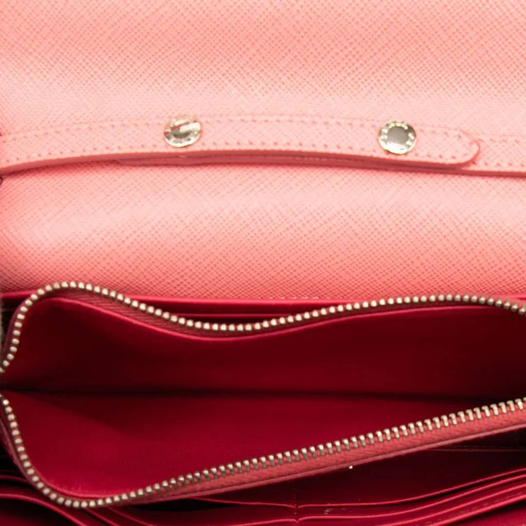 Prada Saffiano Turn Lock Wallet on Strap Pink Leather Good - Model View