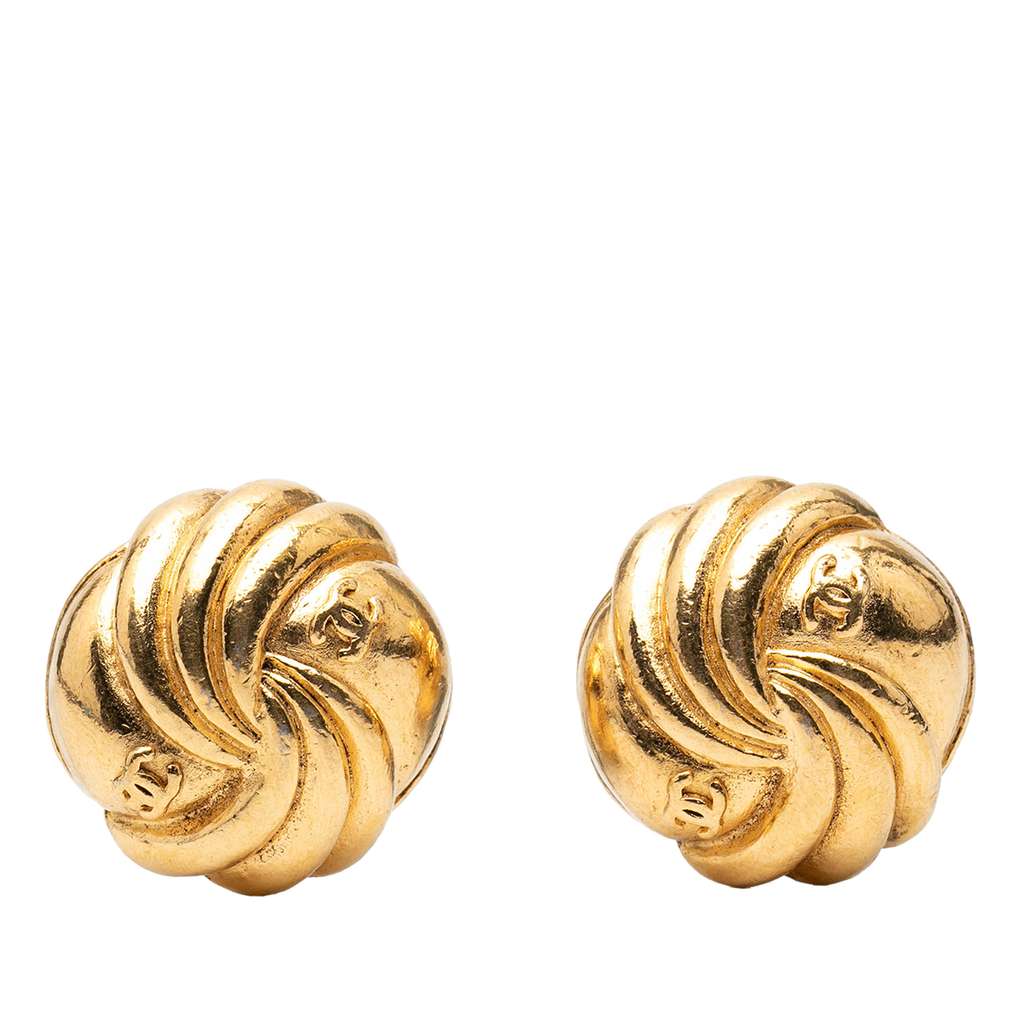 Chanel CC Gold Plated Swirl Clip on Earrings