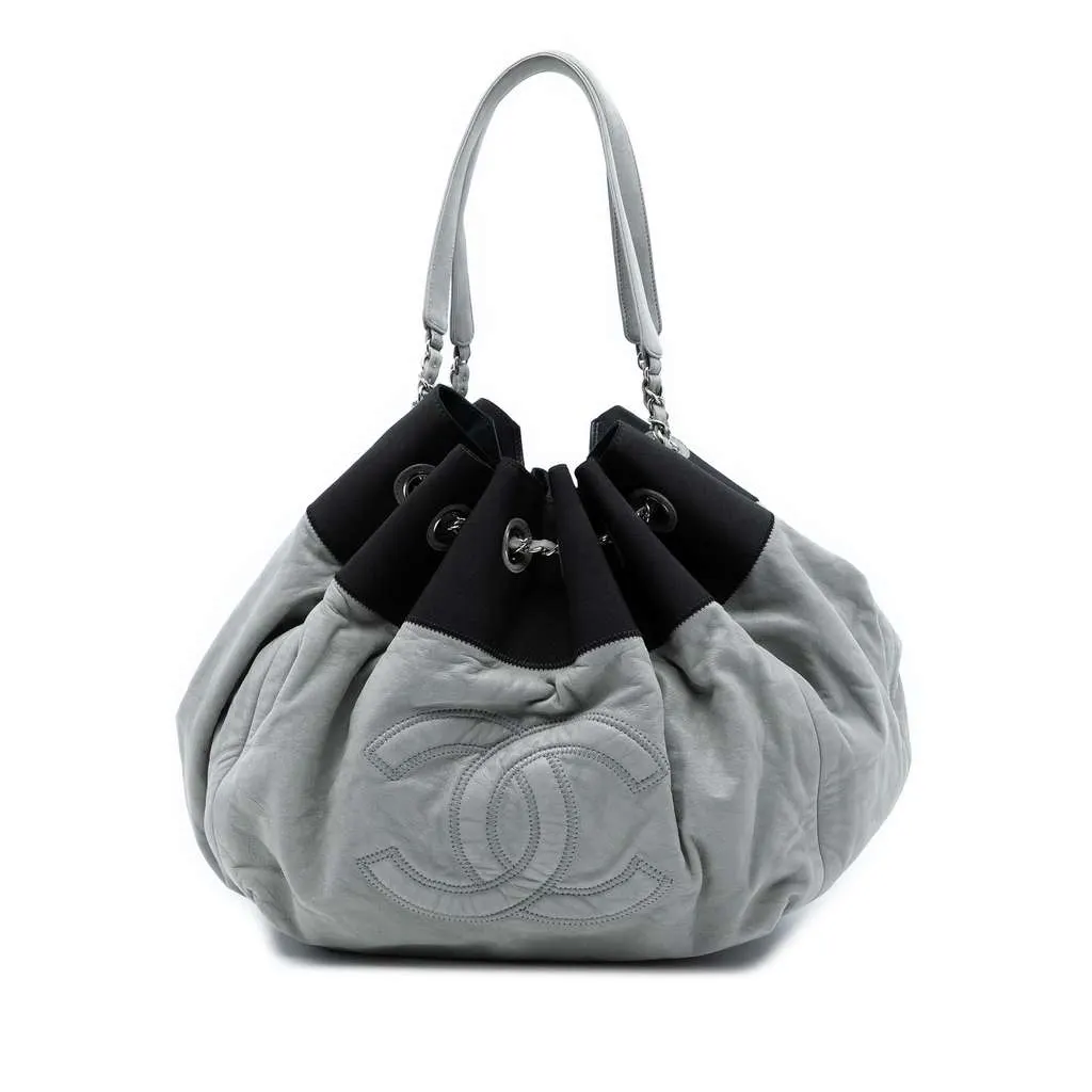Chanel Lambskin Stretch Spirit Cabas Tote Grey Leather Good - Front View