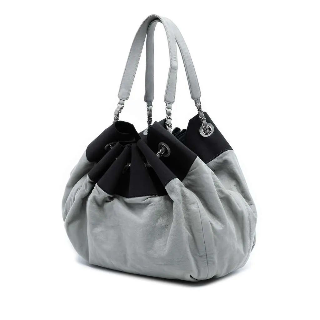 Chanel Lambskin Stretch Spirit Cabas Tote Grey Leather Good - Back View