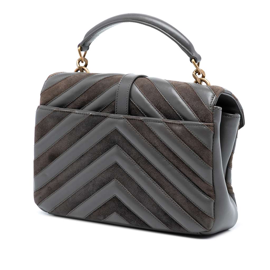 Saint Laurent Medium Calfskin and Suede Chevron Monogram College Satchel - 2