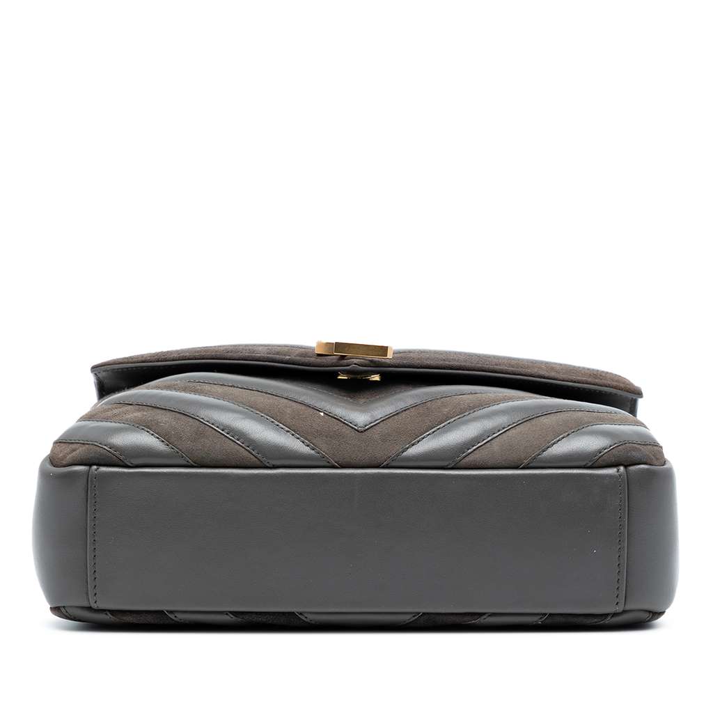 Saint Laurent Medium Calfskin and Suede Chevron Monogram College Satchel - 3