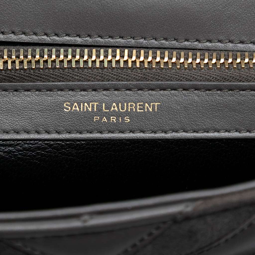 Saint Laurent Medium Calfskin and Suede Chevron Monogram College Satchel - 5