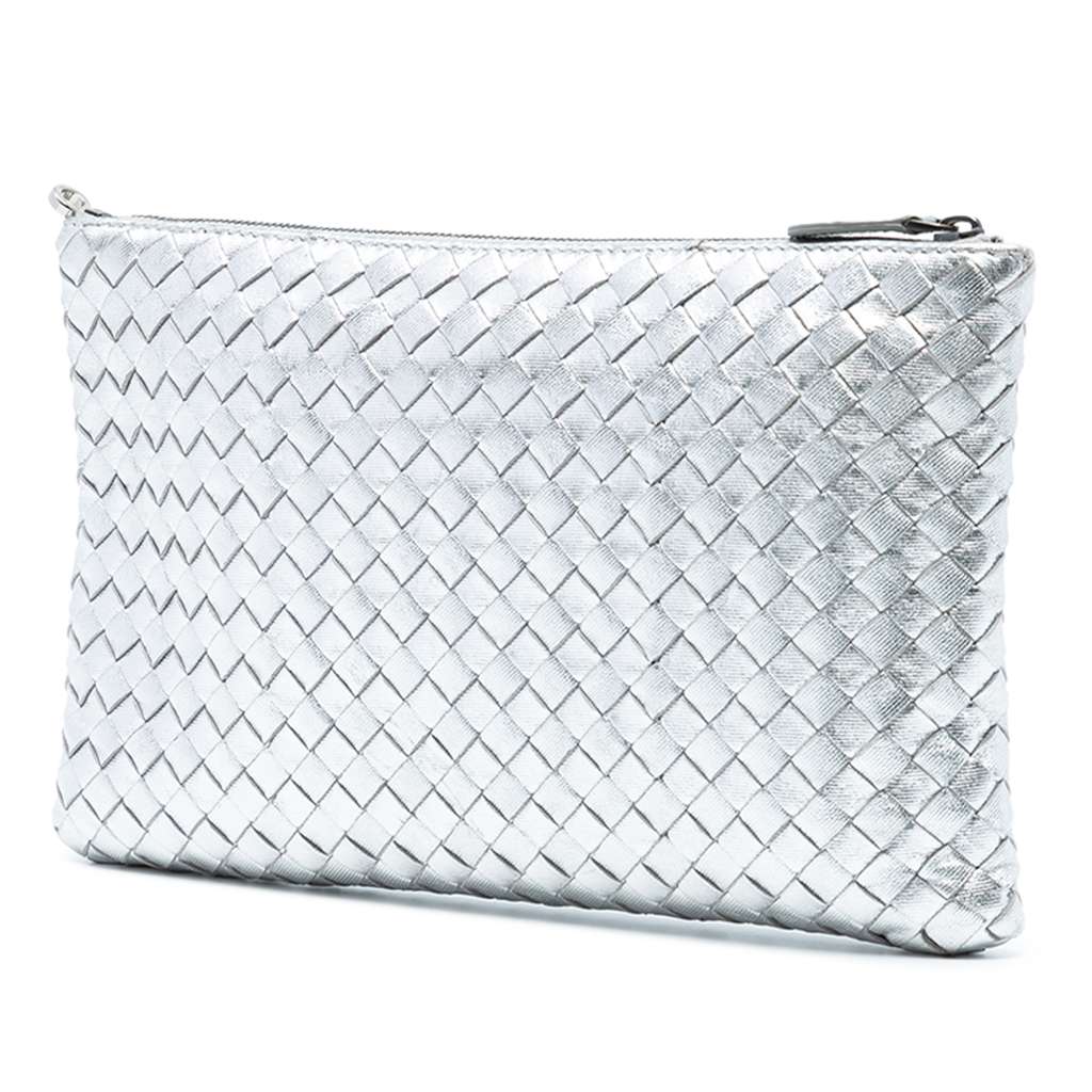 Bottega Veneta Metallic Leather Intrecciato Clutch - 2