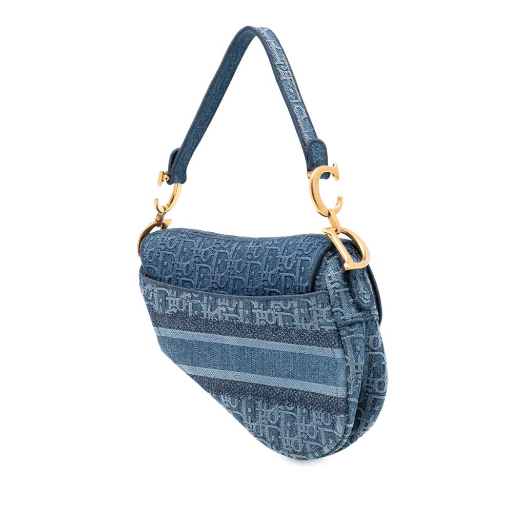 Dior Oblique Embroidered Denim Saddle Bag - 2