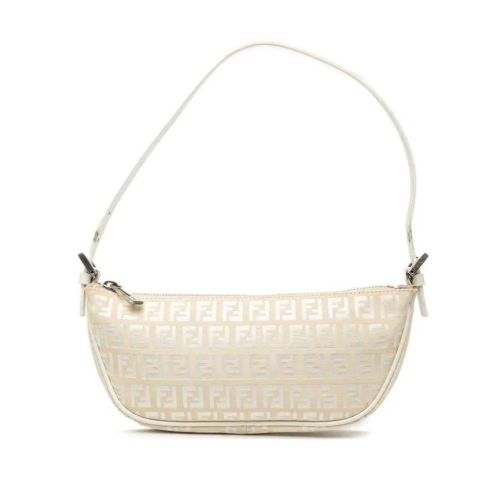 Fendi Zucchino Canvas Shoulder Bag Brown Canvas Good - Front View