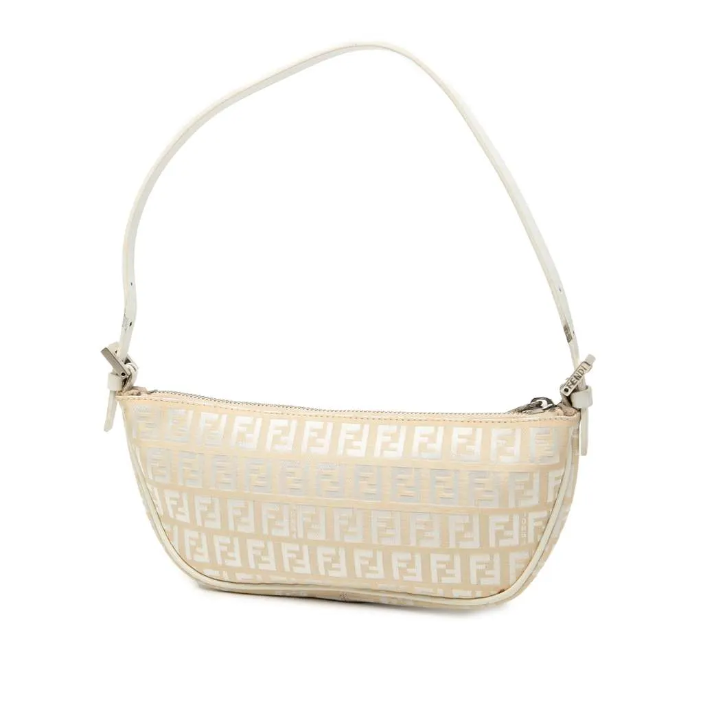 Fendi Zucchino Canvas Shoulder Bag Brown Canvas Good - Back View