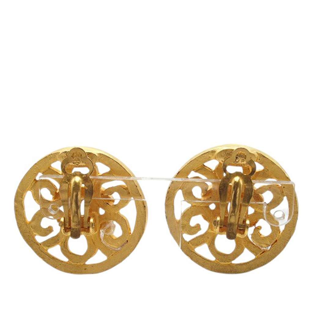 Chanel CC Gold Plated Flower Clip On Earrings - 2