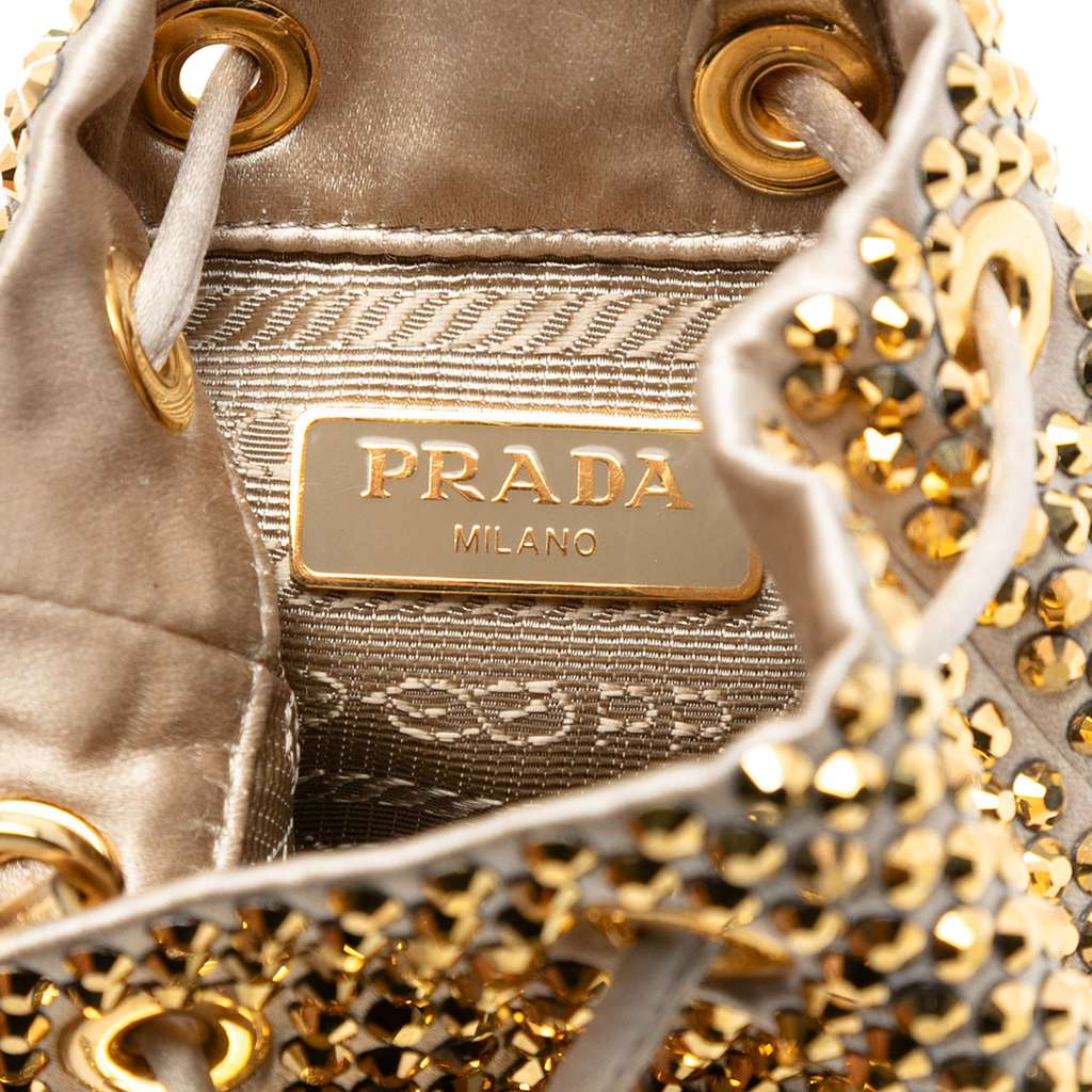 Prada Mini Re Nylon Crystal Embellished Drawstring Bucket Bag - 5