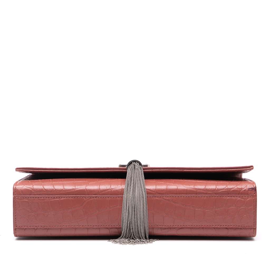 Saint Laurent Medium Croc Embossed Leather Kate Tassel Crossbody - 3