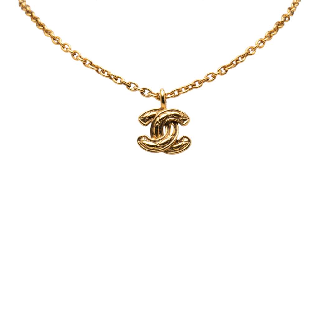 Chanel Gold Plated Quilted CC Pendant Necklace - 2