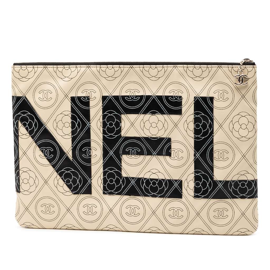 Chanel Coated Canvas Camellia Logo Wristlet Clutch - 2