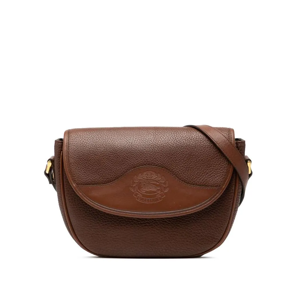 Burberry Pebbled Leather Crossbody Brown Leather Good - Front View