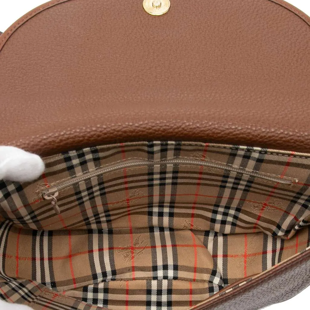 Burberry Pebbled Leather Crossbody Brown Leather Good - Model View