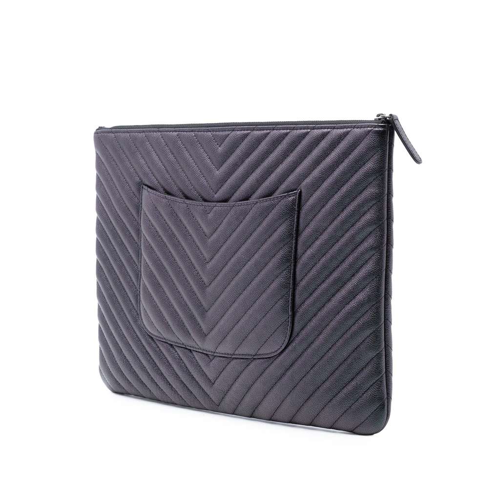 Chanel Large CC Chevron Iridescent Caviar O Case Clutch - 2