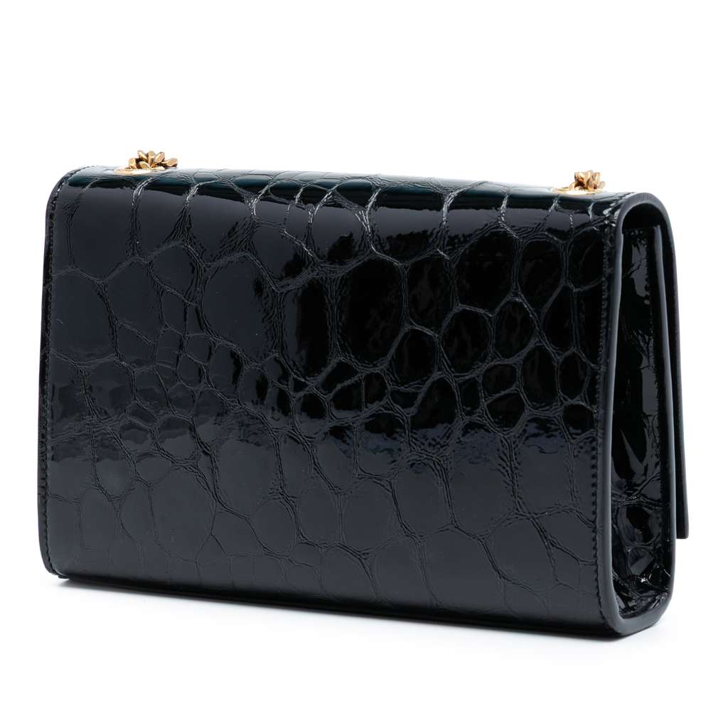 Saint Laurent Small Croc Embossed Patent Monogram Kate Crossbody - 2