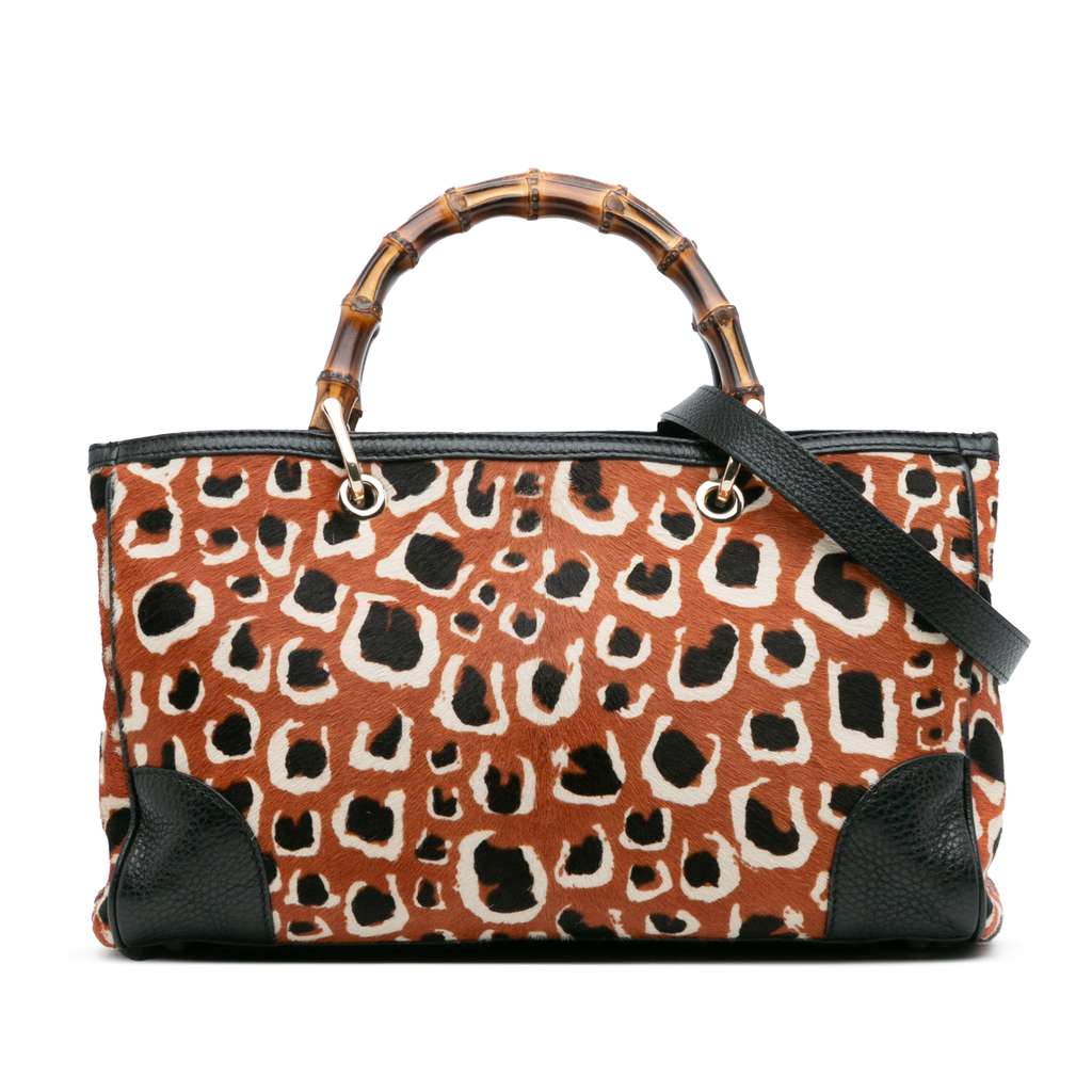 Gucci Medium Pony Hair Bamboo Shopper Satchel