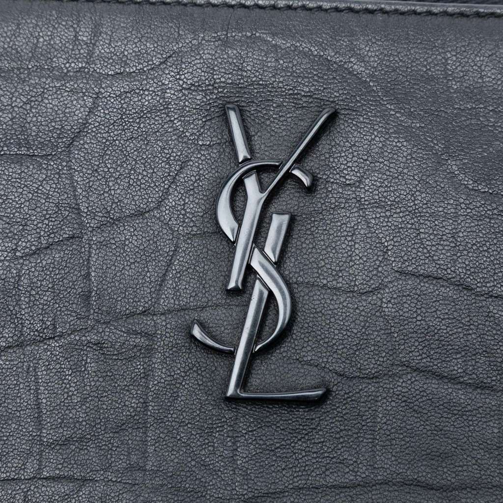 Saint Laurent Croc Embossed Leather Monogram Zip Pouch - 5