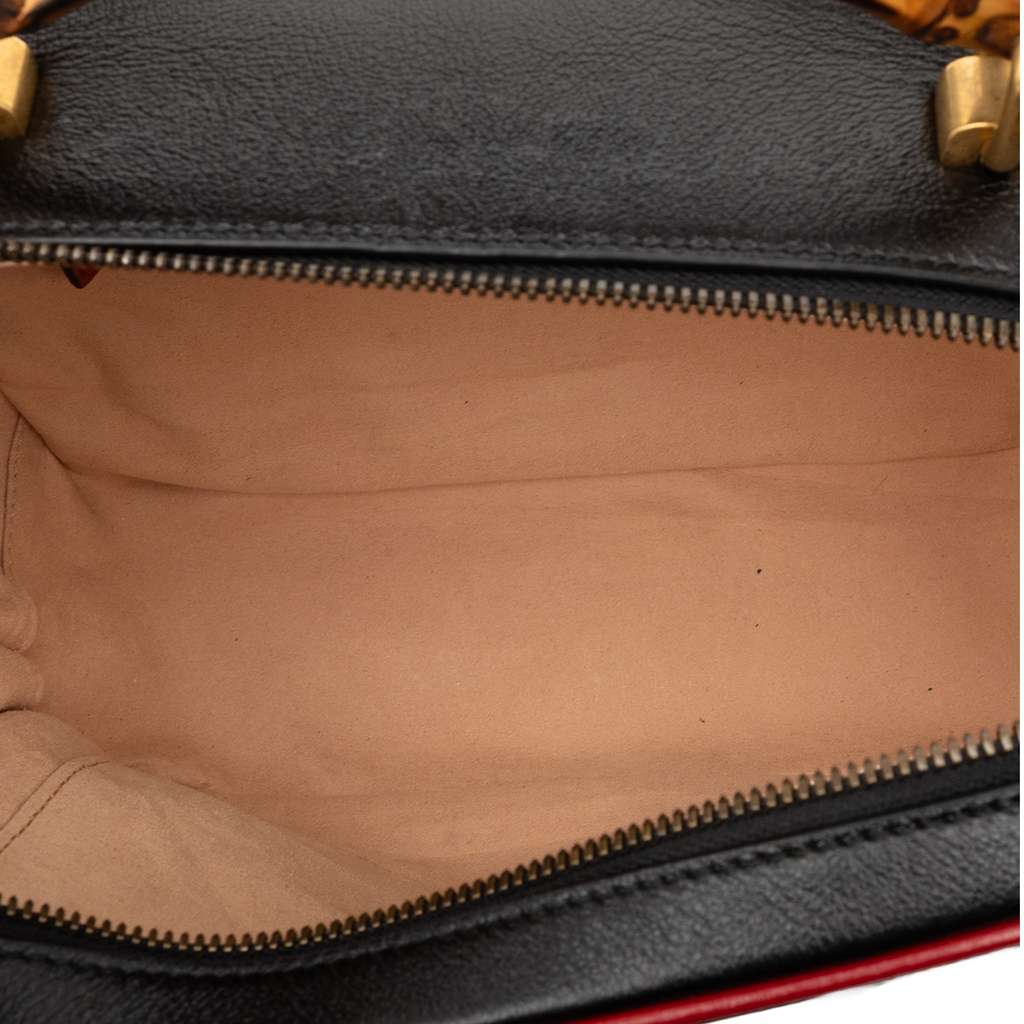 Gucci Small GG Marmont Matelasse Diagonal Leather Torchon Bamboo Satchel - 4