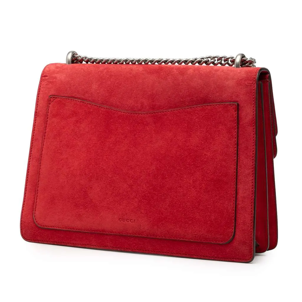 Gucci Medium Suede Dionysus Shoulder Bag Red Leather Good - Back View