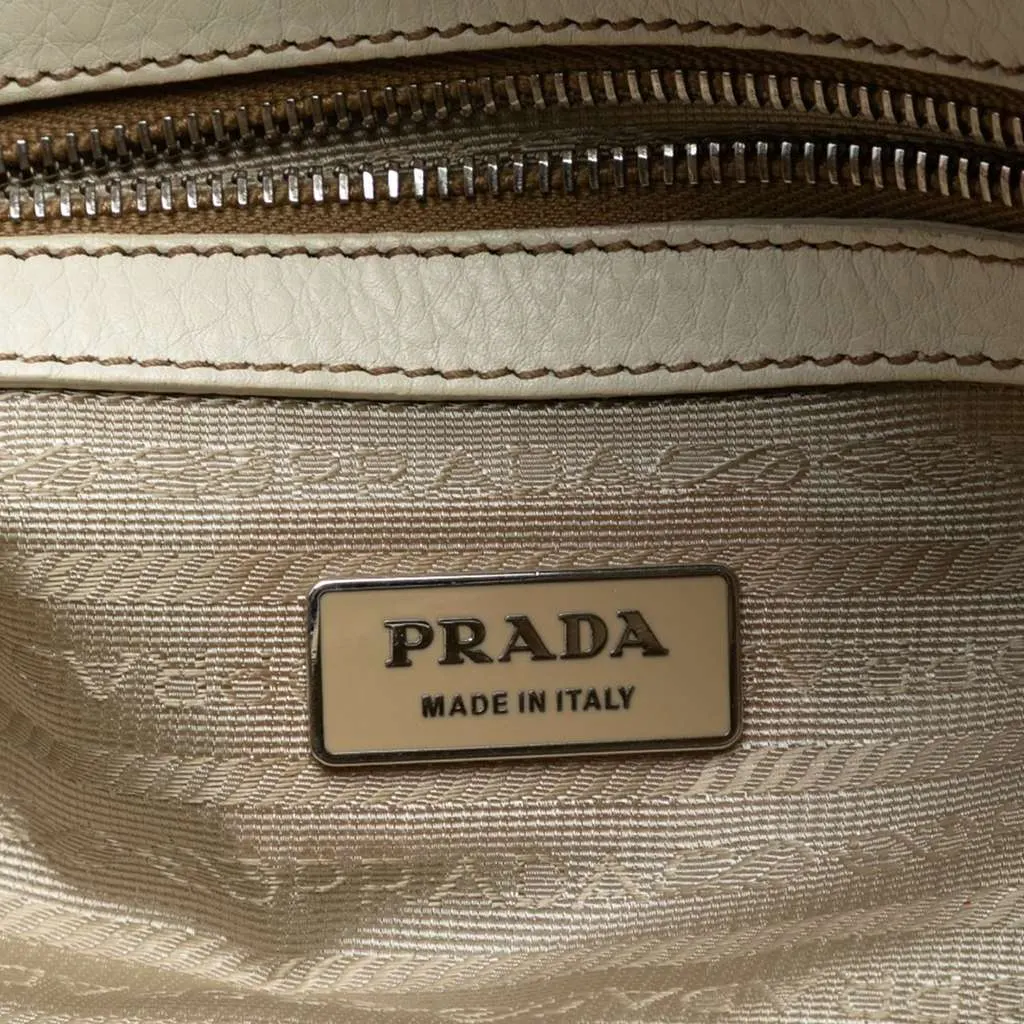 Prada Vitello Daino Embossed Logo Bauletto Bag White Leather Very good - Box View
