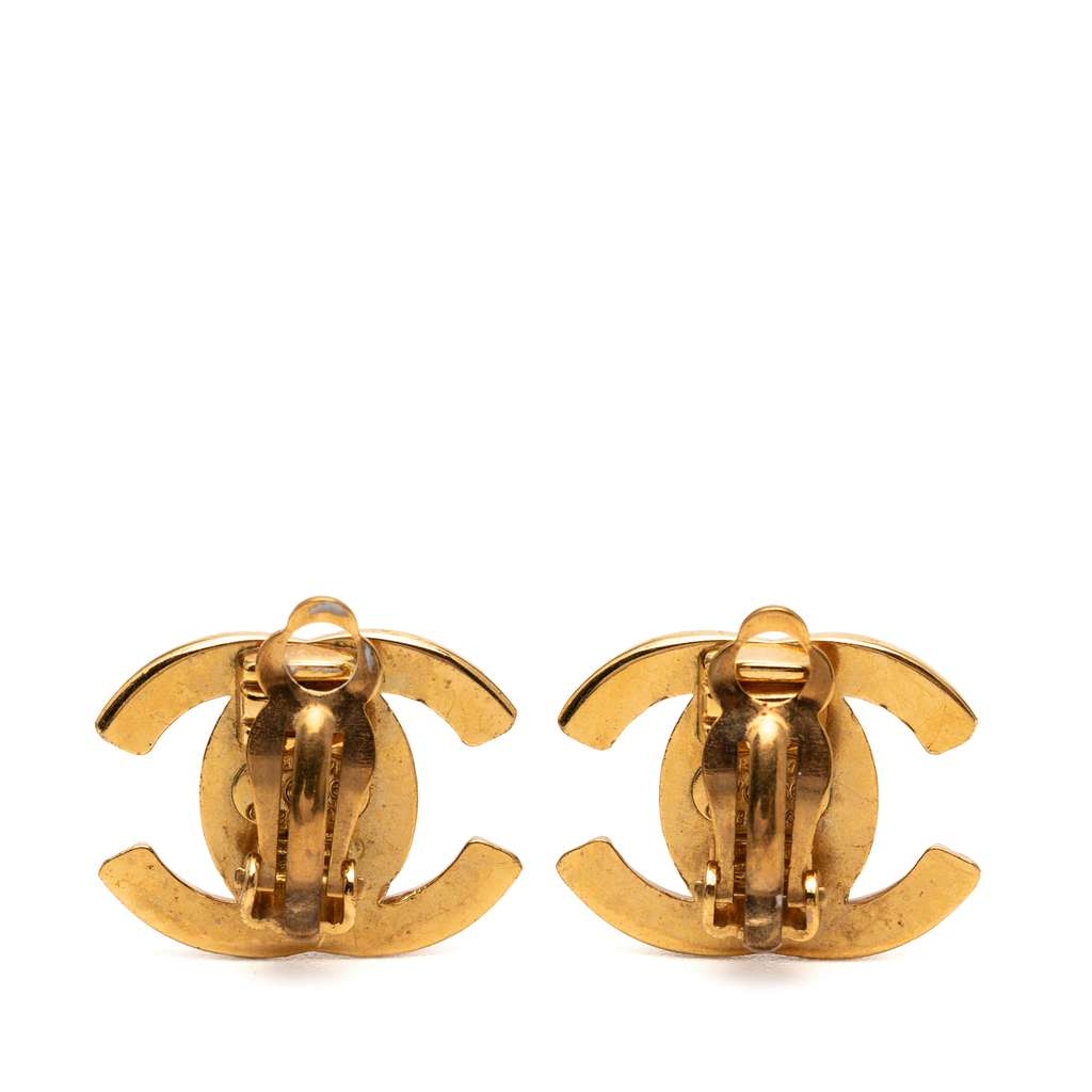 Chanel Gold Plated CC Turn Lock Clip on Earrings - 2